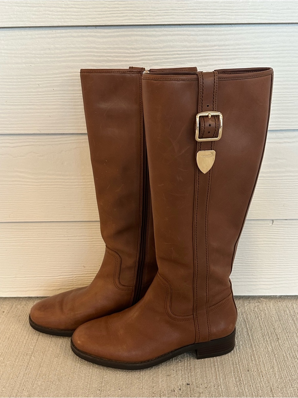 Coach Brown Leather Knee-High Riding Boots with Buckle